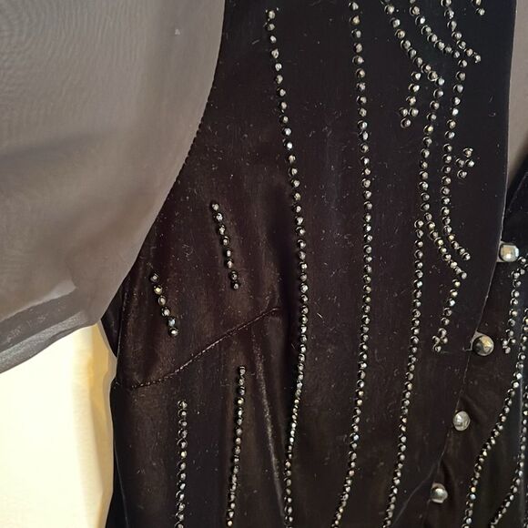 J.R. Nites flared sheer long sleeve button up velvet rhinestone top size 14 - Picture 8 of 11